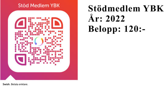 Stödmedlem YBK År: 2022 Belopp: 120:-