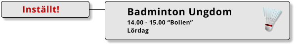 Badminton Ungdom 14.00 - 15.00 “Bollen” Lördag Inställt!